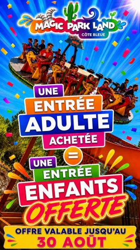 ⚡ VENTE FLASH – OFFRE FAMILLE ⚡
Pour 1 entrée adulte achetée,
1 entrée enfant offerte !
achat en ligne uniquement